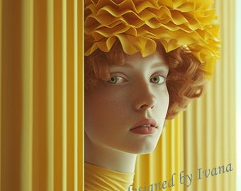 Retrato de Mulher de Amarelo, Impressão Artística em IA (Download Digital)