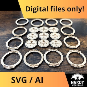D&D Condition Rings e Enemy Tokens – Arquivos de gravação a laser digital (.svg, .ai) | Acessórios TTRPG para cortadores a laser