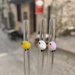 Handmade Bird Glass Straw, Glass Drinking Straw with Decorative Bird, Reusable Glass Straw with Handcrafted Bird Figure, Unique Gift