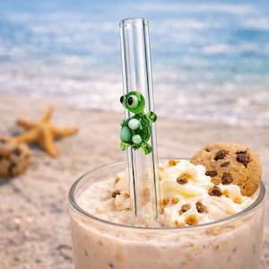 Glass Straw with Turtle Figure on It, Dishwasher Safe
