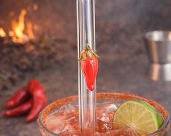Red Pepper Figured Glass Straw