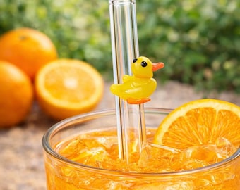 Glass Straw with Duck Figure on It, Dishwasher Safe