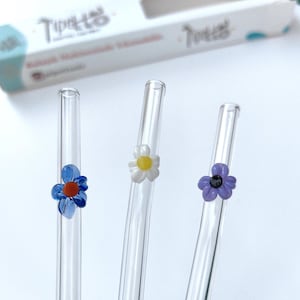 Straw, Daisy Glass Straw, Smoothee Glass Straws With Daisy, Handmade Wine Glass Straw, Wavy Glass Straw, Bent Glass Straws,