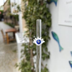 Handmade Glass Pipette with Evil Eye Bead – Protective Dropper for Cold Coffee, Rituals, or Decor | Borosilicate Glass Tool