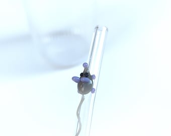Glass Straw with Mouse Figure on It, Dishwasher Safe
