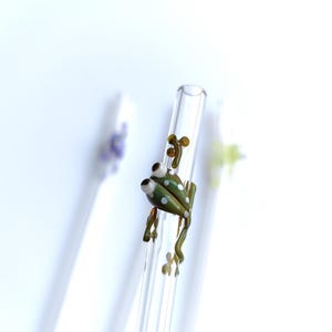 Straw, Frog Glass Straw, Smoothee Glass Straws With Frog, Handmade Wine Glass Straw, Wavy Glass Straw, Bent Glass Straws,