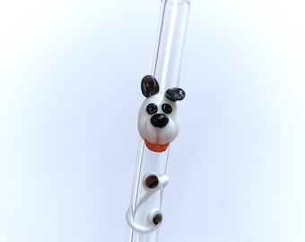 Glass Straw with Dog Figure on It, Dishwasher Safe