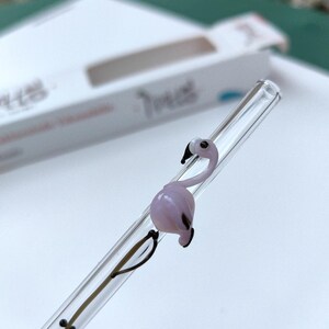 Drinking Flamingo Glass Straw, Cute Glass Straw, Reusable Straw, Handmade Gift For Mom, Eco Friendly Straw, Sustainable Glass Straw