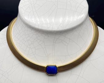 Vintage signierte Christian Dior Faux Lapiz Omega Halskette Goldton