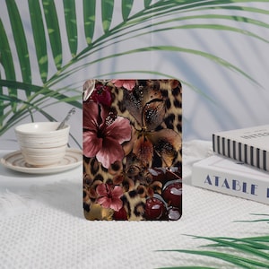 Blommigt leopardfärgat Kindle-skal med automatisk väckning/viloläge, Paperwhite 2024/2022-fodral, Paperwhite 7/6/5, Kindle 12/11/10 med rem