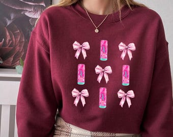 Alani Pink Bow Sweatshirt, Alani Addicted Sweatshirt, Coquette Sweatshirt, Energy Drink Lover Sweatshirt, Trendy Pink Bow Sweatshirt