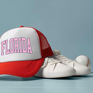 Florida Foam Mesh-Back Trucker Cap, Cute Florida Cap, Florida Beach Hat, Florida Vacation Hat, Aesthetic Florida Graphic Hat
