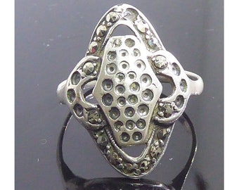 Old Silver & Marcasite Ring As Found Missing Stones