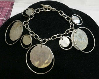 Vintage Sterling Silver Boho Gypsy Bracelet Hammered Disks and Rings on Chain