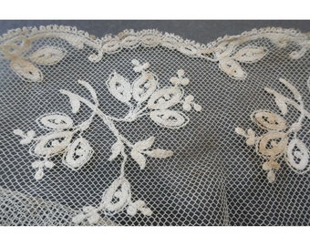 Delicate Antique Lace Trim - Tambour Embroidery Net Lace