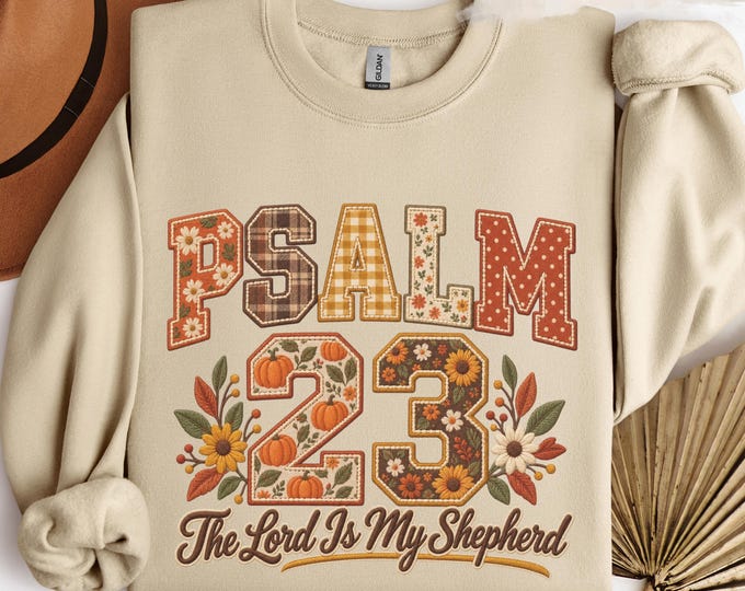 Featured listing image: Floral Typography Psalm 23 Sweatshirt, The Lord Is My Shepherd Crewneck