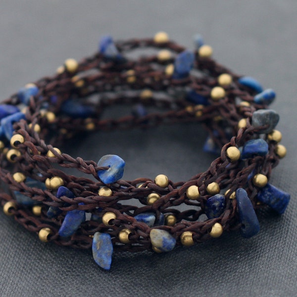 Necklace Lapis Long Wrap Woven