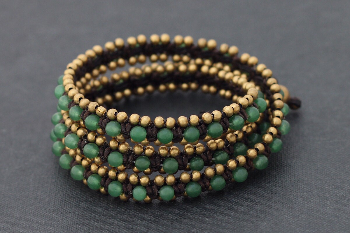 Jade Brass Beaded Wrap Bracelet | Etsy