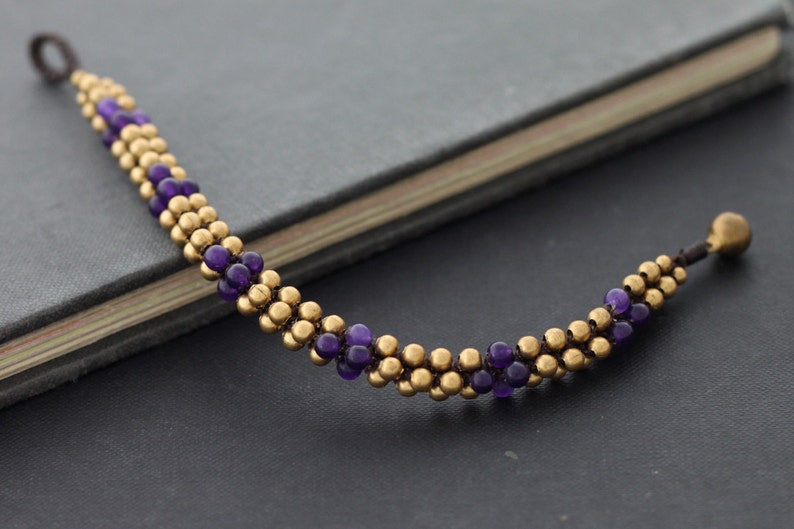 Mala Amethyst Brass Bracelet