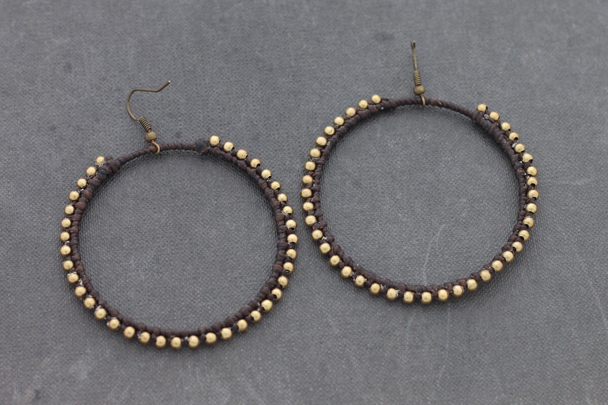 Brown Basic Hoop Woven Earrings Etsy