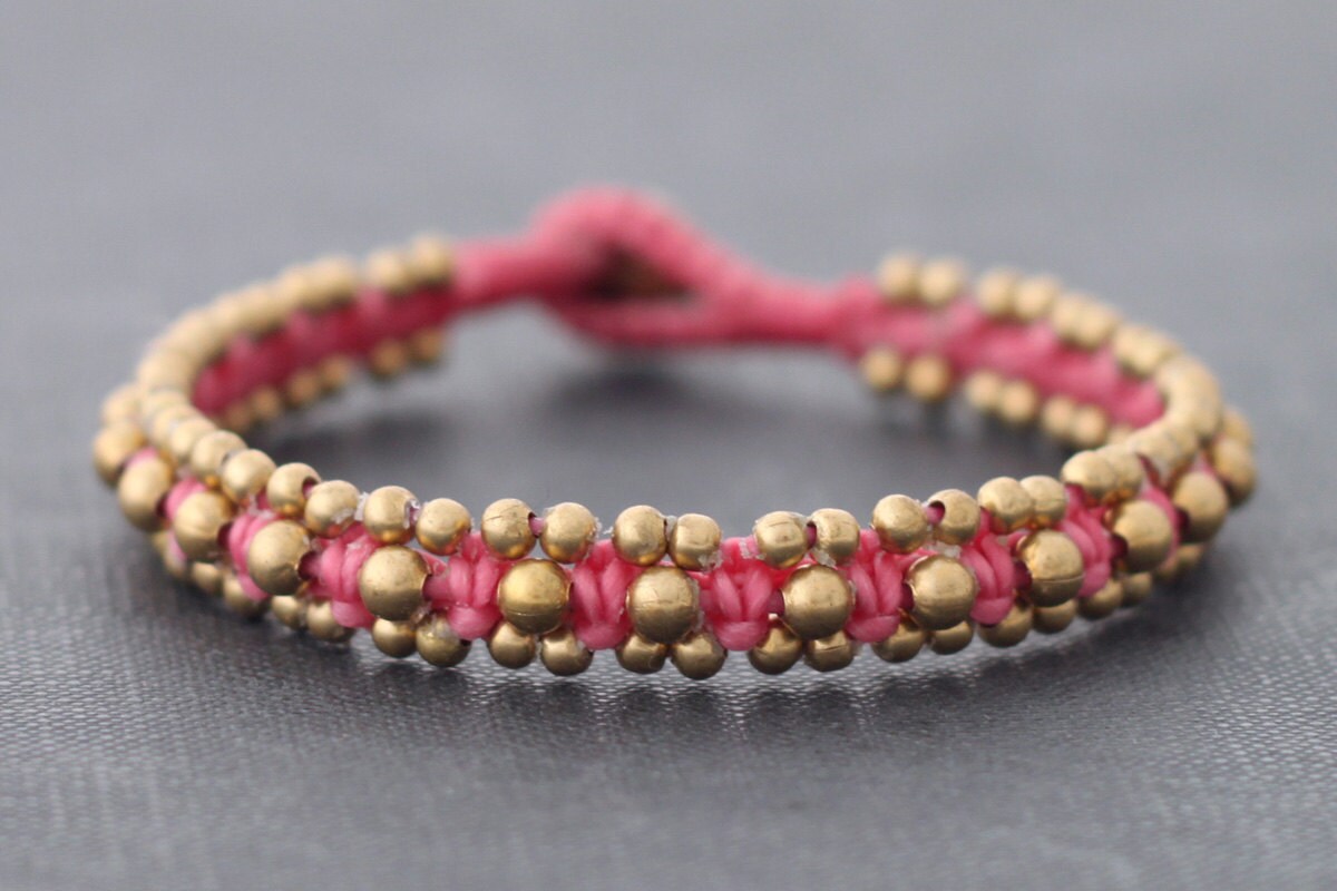 Pink Brass Woven Bracelet Etsy
