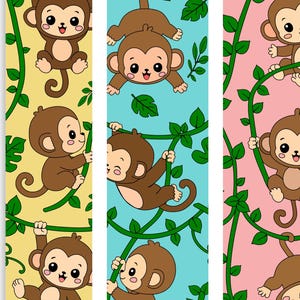Jungle Monkeys seamless pattern PNG for sublimation, fabric & crafts, tumbler wrap, digital paper (Digital Download)