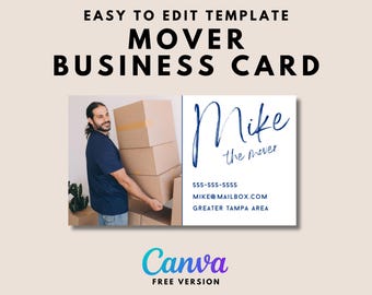 Moving Company Business Card with Picture Mover Cards for Moving Professionals | Printable Download Fully Editable Canva Template