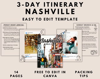 Nashville Travel Itinerary Template Girls Trip Itinerary Template Birthday Weekend Local Nashville Bachelorette Itinerary Template Canva
