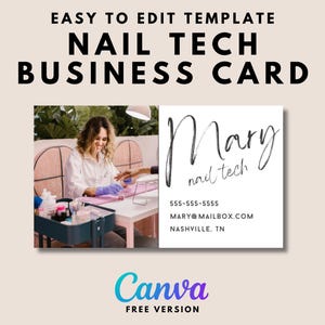 Nail Visitenkarte mit Bild Nail Tech Photo Card Nail Visitenkarte Vorlage | Druckbare Download vollständig bearbeitbare Canva-Vorlage