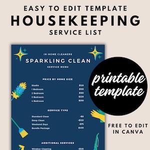 Housekeeping Pricing Template Professional Cleaning Service Pricing List House Cleaning Service Business Form Fully Editable Canva Template