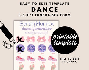 Dance Fundraiser Template Dance Printable Clear The Board Fundraising Athletic Sponsorship | Fully Editable Canva Template