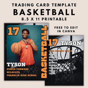 de Cartes à collectionner de basket-ball personnalisées Impression de cartes à collectionner personnalisées Statistiques des joueurs de l'équipe sportive | Modèle Canvas entièrement modifiable à télécharger