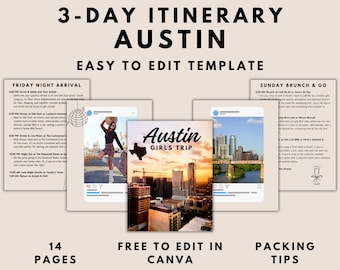 Austin Travel Itinerary Template Girls Trip Itinerary Template Birthday Weekend Local Austin Bachelorette Itinerary Template Canva Editable