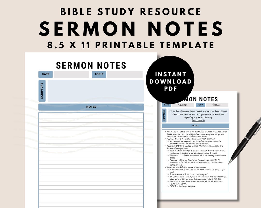 Sermon Notes Template Digital Bible Template in Depth Bible Study ...