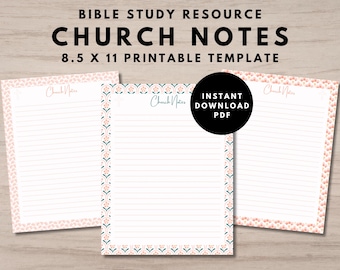 Church Notes Printable PDF Sermon Notes Journal Bible Study Template Digital Download Instant Print Christian Worship Service