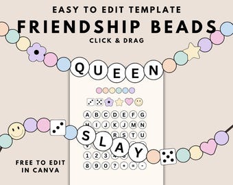 Friendship Bracelet PNG Friendship Bead Bracelet Alphabet Bead Letter Beads | Fully Editable Canva Template