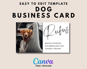 Dog Business Card with Picture Dog Influencer Cards for Pet Content Creator | Printable Download Fully Editable Canva Template