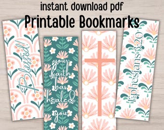 Christian Bookmarks Printable PDF Bible Bookmark Digital Download Instant Print Christian Girl Reading Cute Bookmark Set