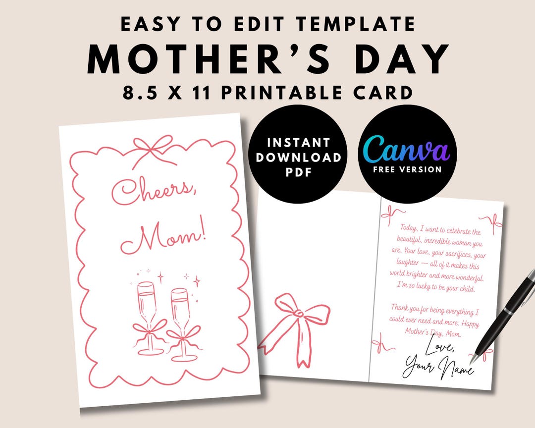Printable Mothers Day Card for Mom Print at Home Mothers Day Card ...