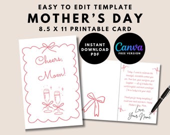 Printable Mothers Day Card for Mom Print At Home Mothers Day Card | Instant Download Fully Editable Canva Template