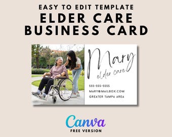Home Health Business Card with Picture Caregiver Elder Care Cards for Caretakers | Printable Download Fully Editable Canva Template