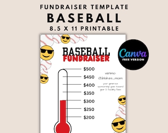 Baseball Fundraiser Template Fundraising Thermometer Sports Team Donation Athletic Sponsorship | Fully Editable Canva Template
