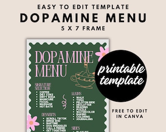 Dopamine Menu Happiness Planner ADHD Menu Mental Health Executive Function ADHD Overwhelm Help Tips | Fully Editable Canva Template