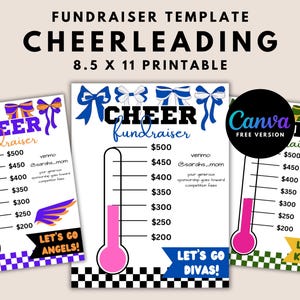 Cheer Fundraiser Template Cheerleading Fund Donation Thermometer Fundraising Athletic Sponsorship | Fully Editable Canva Template