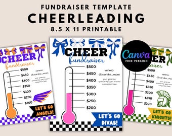 Cheer Fundraiser Template Cheerleading Fund Donation Thermometer Fundraising Athletic Sponsorship | Fully Editable Canva Template