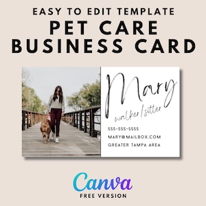 Dog Business Card with Picture Dog Walker Sitter Cards for Pet Care Professionals | Printable Download Fully Editable Canva Template
