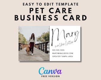 Dog Business Card with Picture Dog Walker Sitter Cards for Pet Care Professionals | Printable Download Fully Editable Canva Template