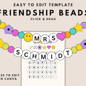 Pulsera de la amistad PNG Pulsera de cuentas de la amistad Cuentas del alfabeto Cuentas con letras Descargas para profesores / Plantilla Canva totalmente editable