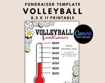 Volleyball Fundraiser Template Thermometer Fundraising Sports Team Donation Athletic Sponsorship | Fully Editable Canva Template