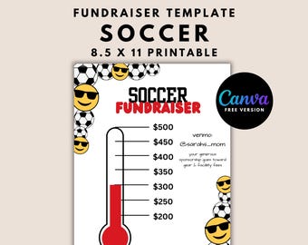 Kids Soccer Fundraiser Template Fundraising Thermometer Sports Team Donation Athletic Sponsorship | Fully Editable Canva Template